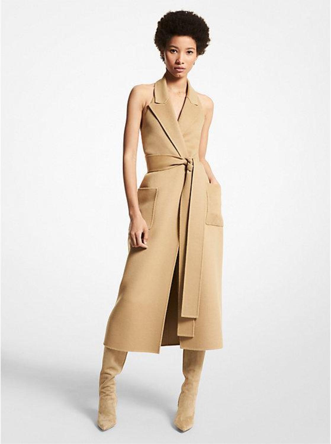 Double Face Cashgora Halter Wrap Dress