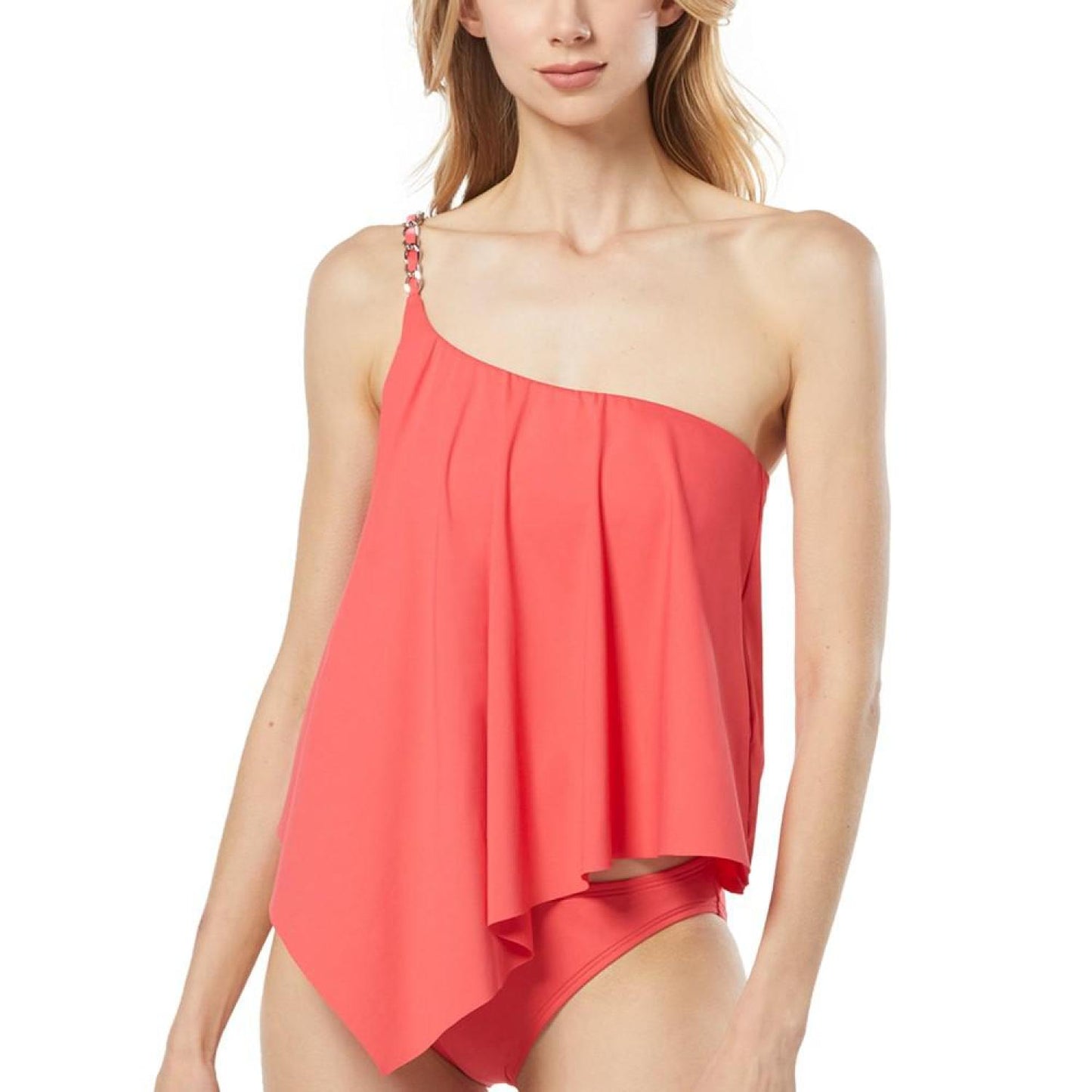 Women's Chain-Trim One-Shoulder Tankini Top