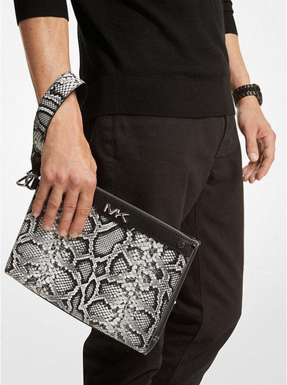 Varick Large Snake Embossed Leather Pouch