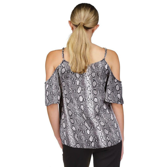 Women's Snakeskin-Print Cold-Shoulder Chain Top