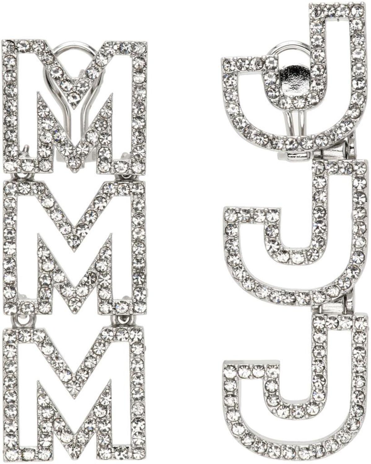 Silver MJ Logo Crystal Earrings
