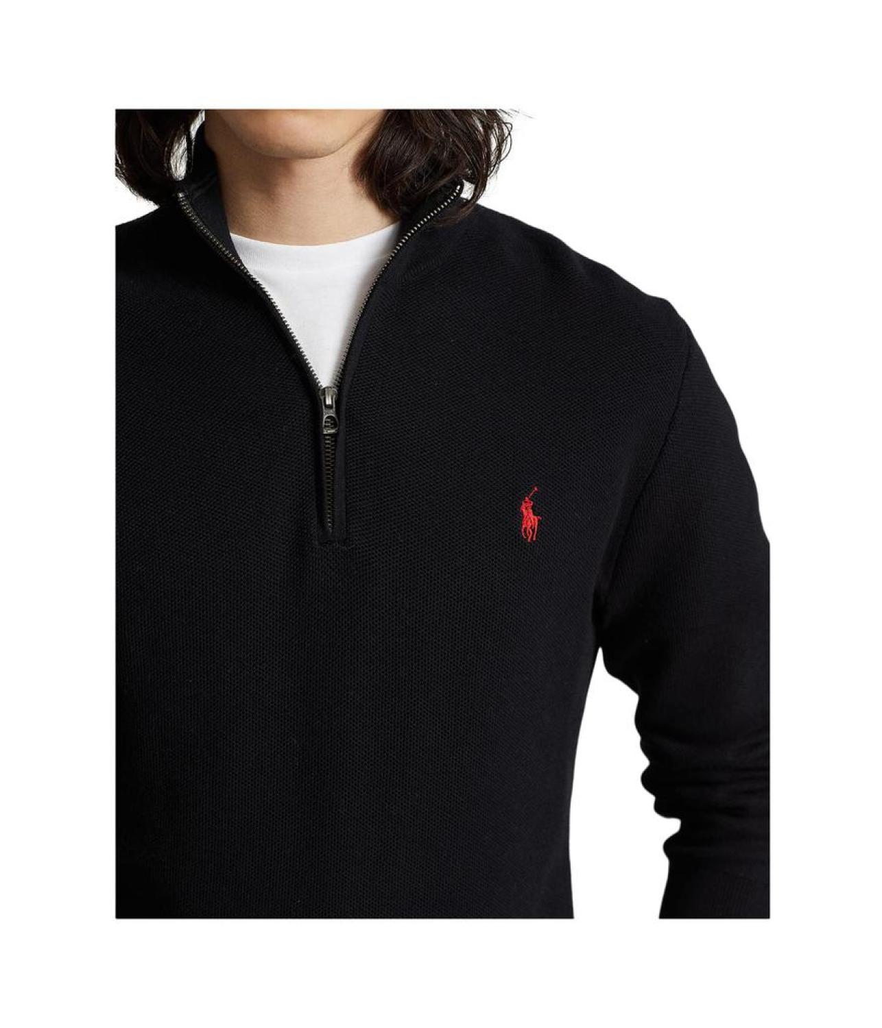 Mesh-Knit Cotton 1/4 Zip Sweater