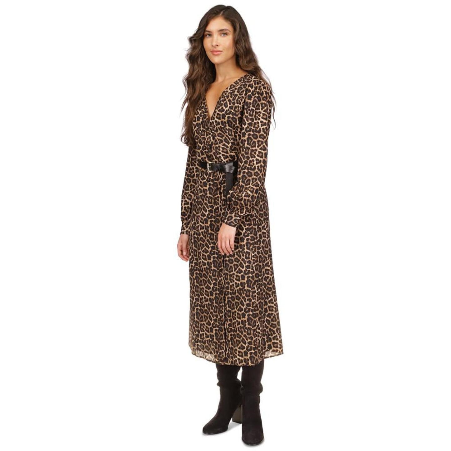 Women's Kate Animal-Print Button-Down Belted Midi Dress, Regular & Petite