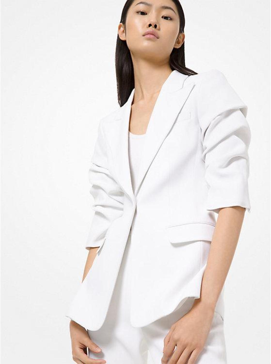 Double Crepe-Sablé Crushed-Sleeve Blazer