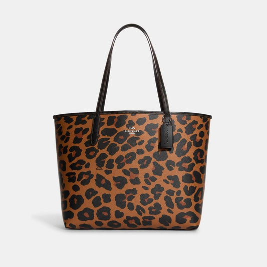 Coach Outlet City Tote With Leopard Print And Signature Canvas Interior