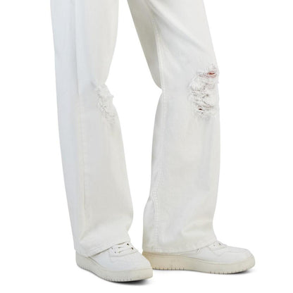 Women's White High-Rise Ripped Relaxed Denim Jeans