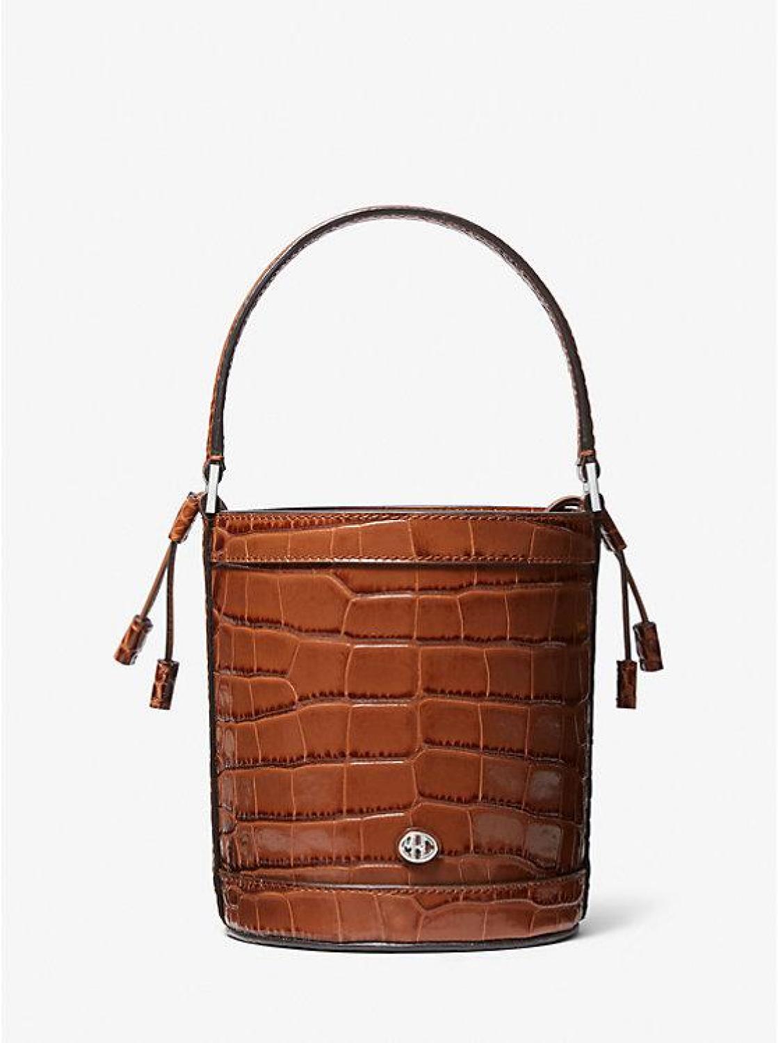 Audrey Medium Crocodile Embossed Leather Bucket Bag