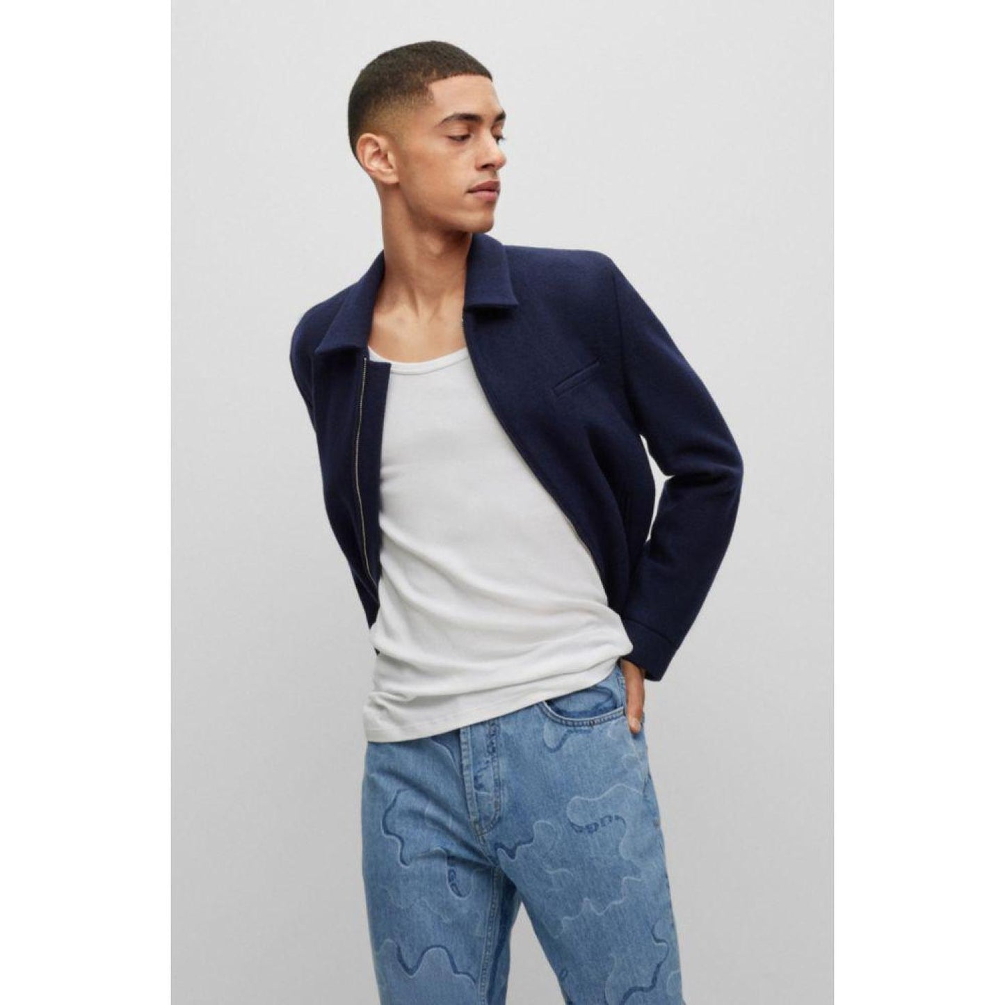 Wool-blend slim-fit jacket in a shirt style
