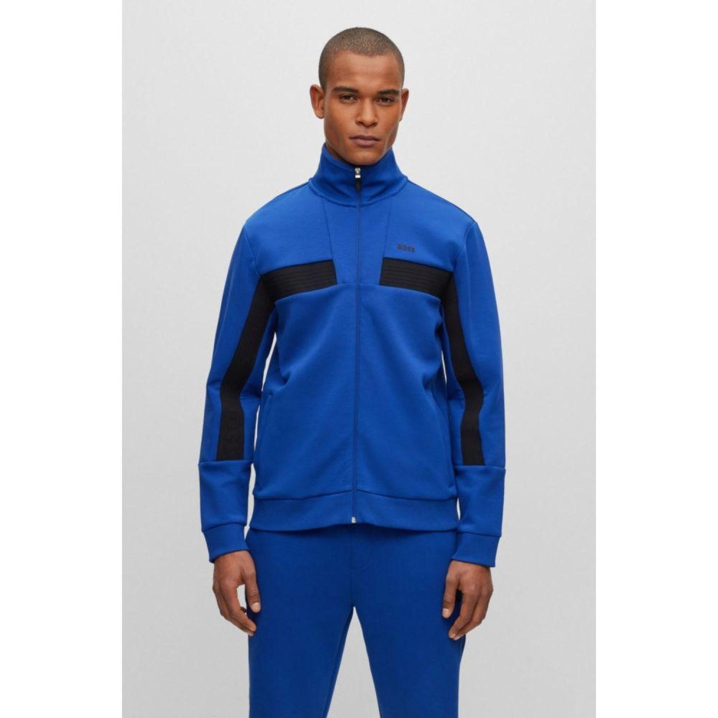 Cotton-blend zip-up sweatshirt with tape trims