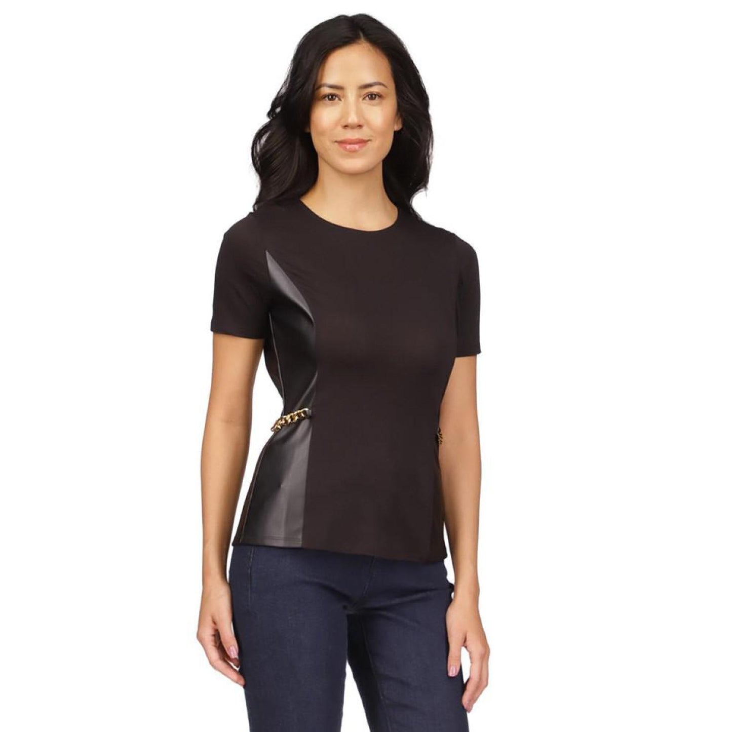 Women's Mixed-Media Chain-Embellished Top