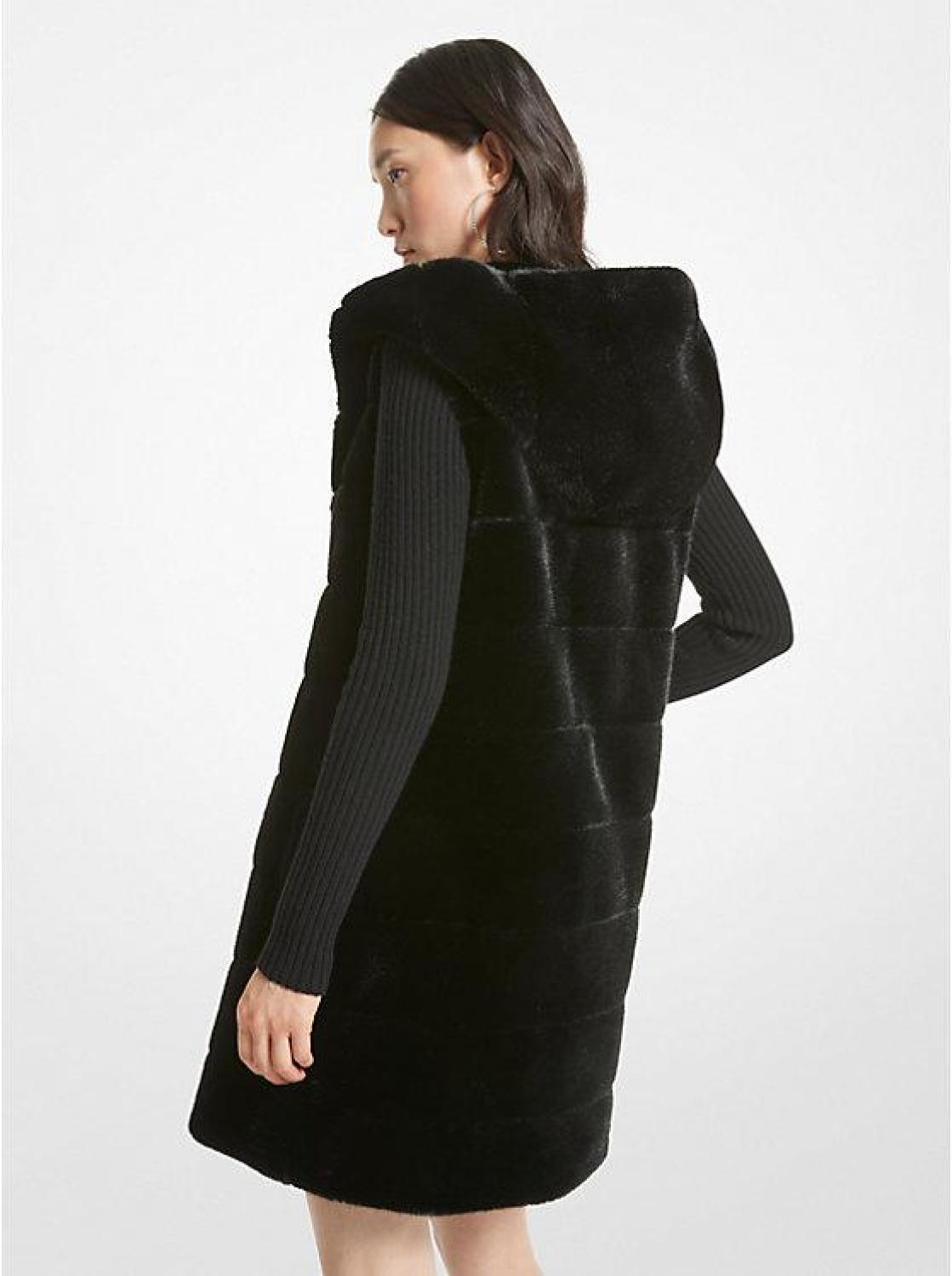 Quilted Faux Fur Hooded Vest