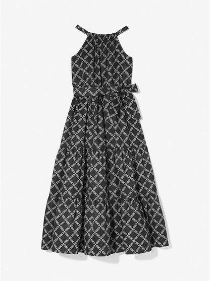 Empire Logo Print Woven Belted Dress