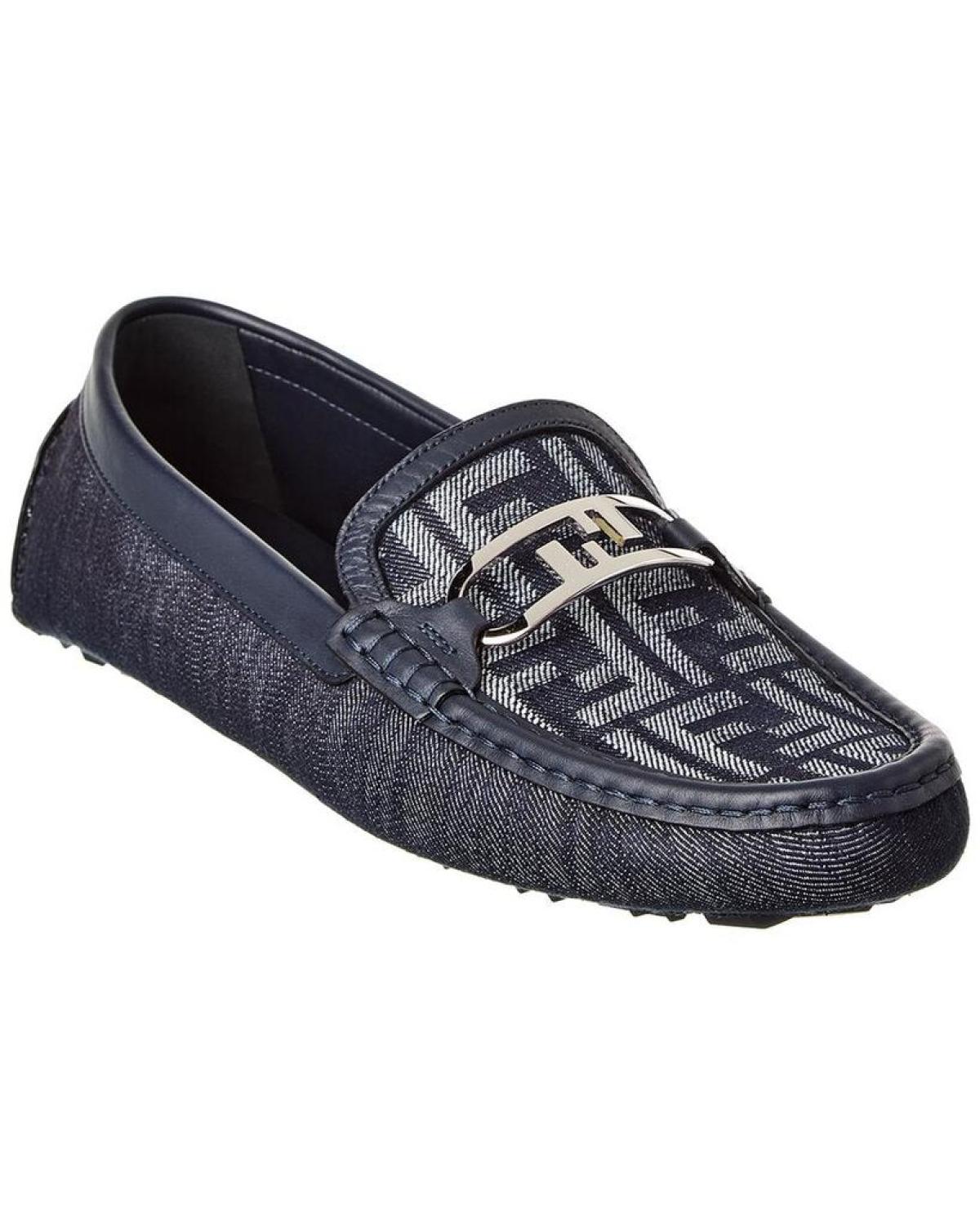 FENDI O'Lock Denim & Leather Driver
