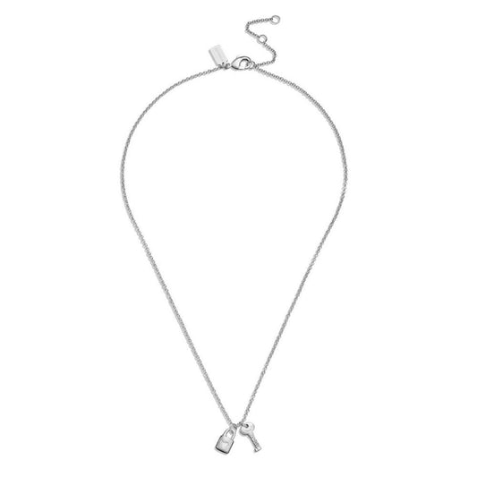 Faux Stone Signature Lock Key Charm Pendant Necklace