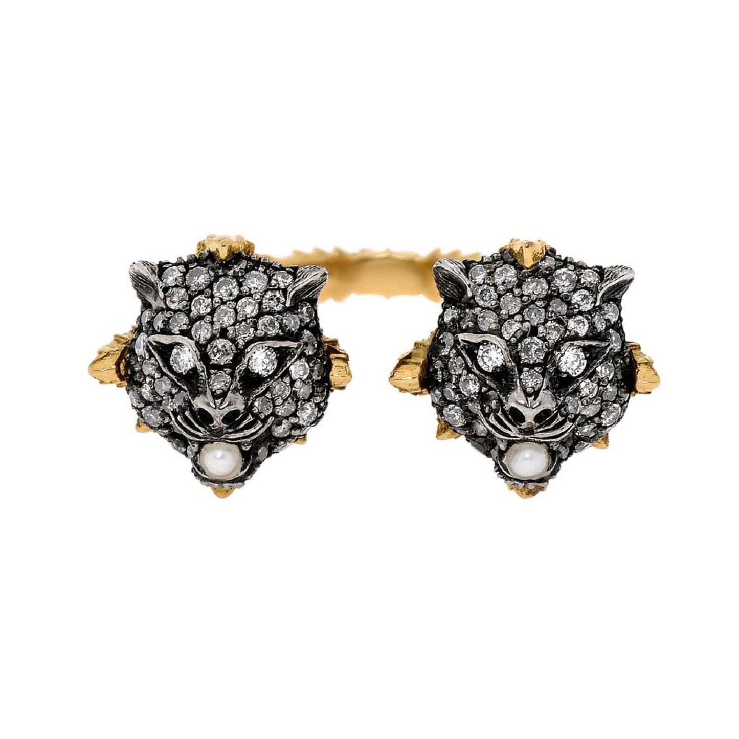 Gucci Le Marche Des Merveilles 18K Yellow Gold and Sterling Silver, Diamond and Mother of Pearl 1.6mm Statement Ring