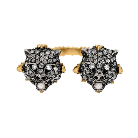 Gucci Le Marche Des Merveilles 18K Yellow Gold and Sterling Silver, Diamond and Mother of Pearl 1.6mm Statement Ring