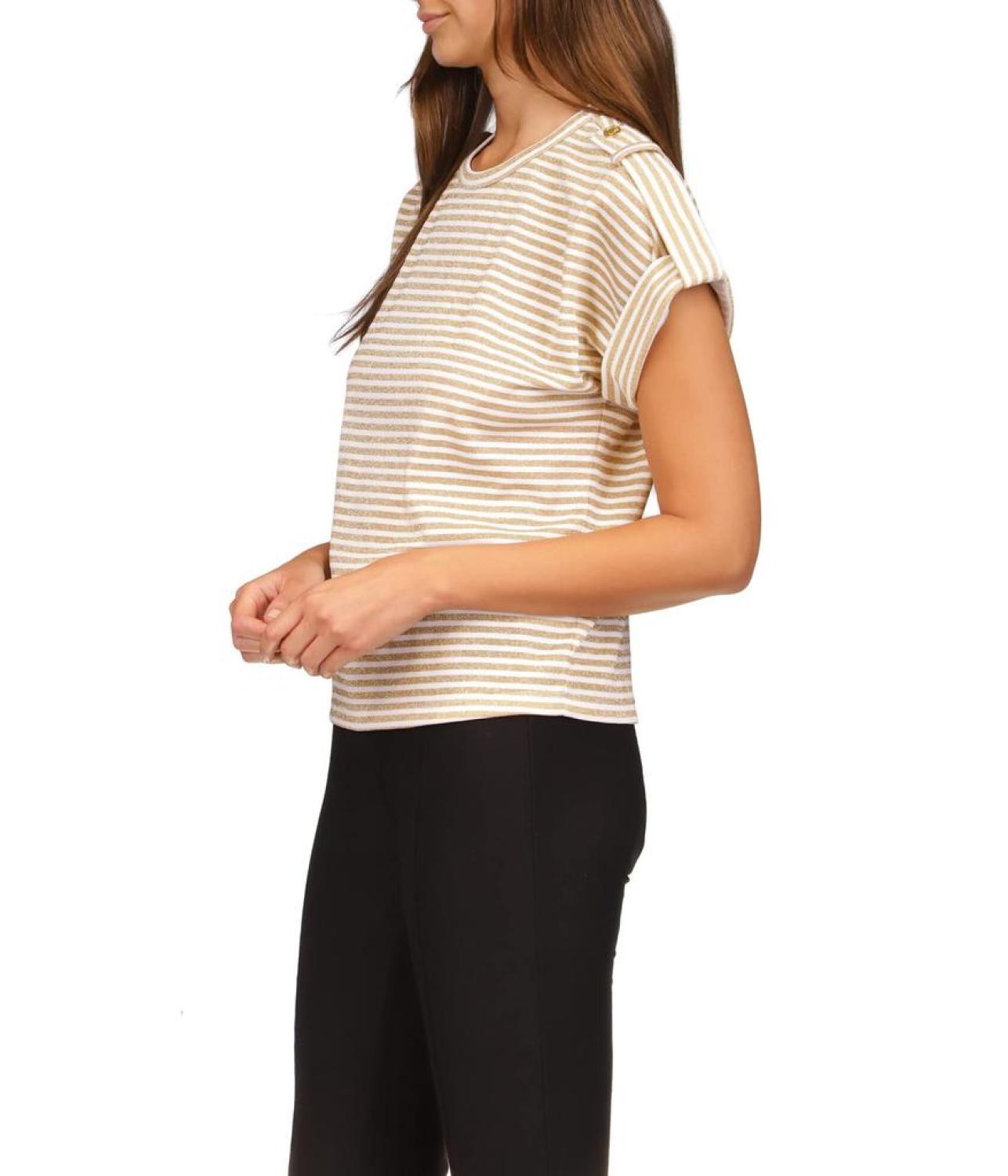 Stripe Snap Epaulette T-Shirt