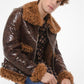 Distressed Patent Leather Shearling Jacket