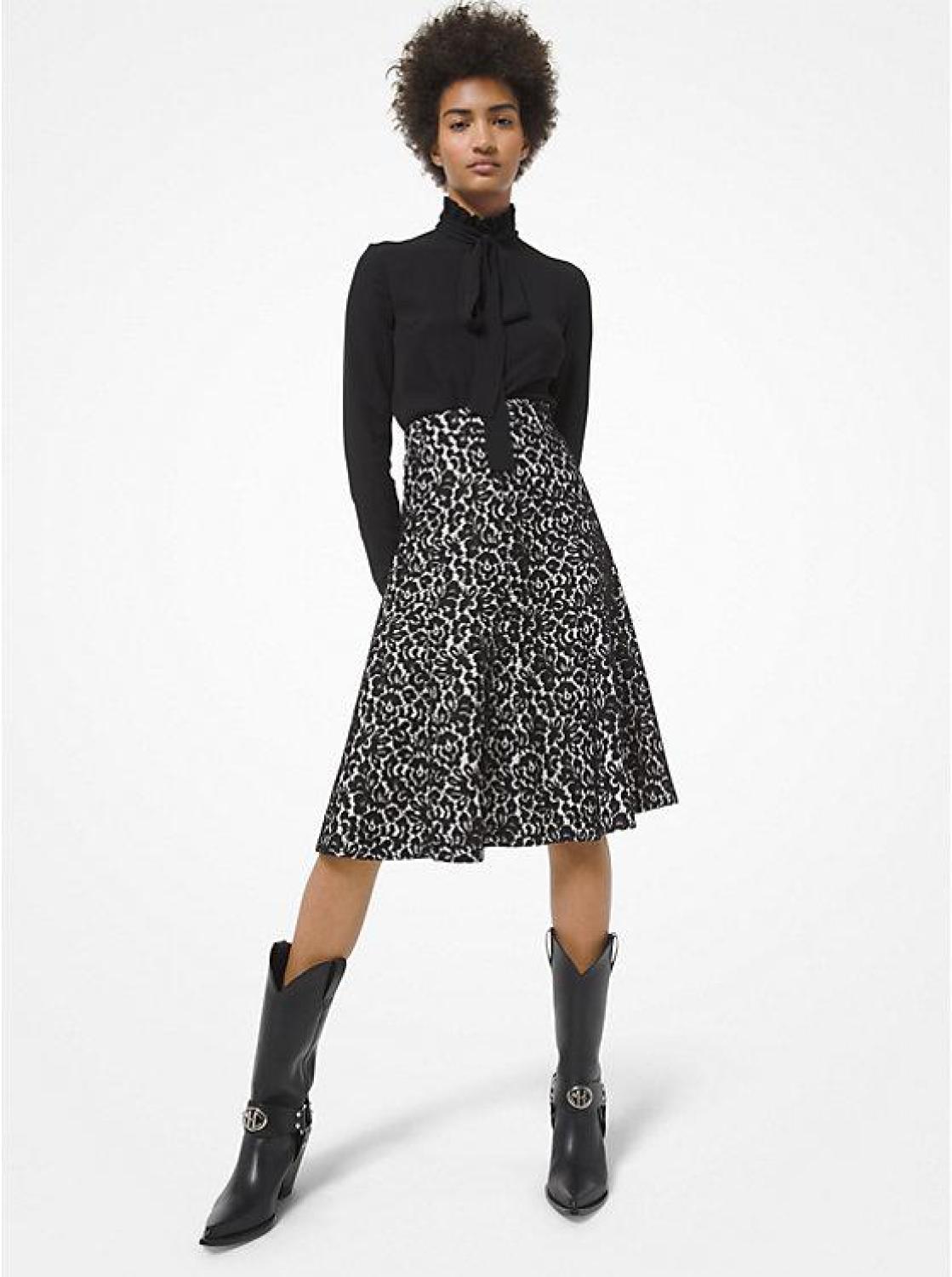 Bonded Lace Flared Skirt