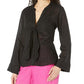 Solid Long Sleeve Tie Blouse