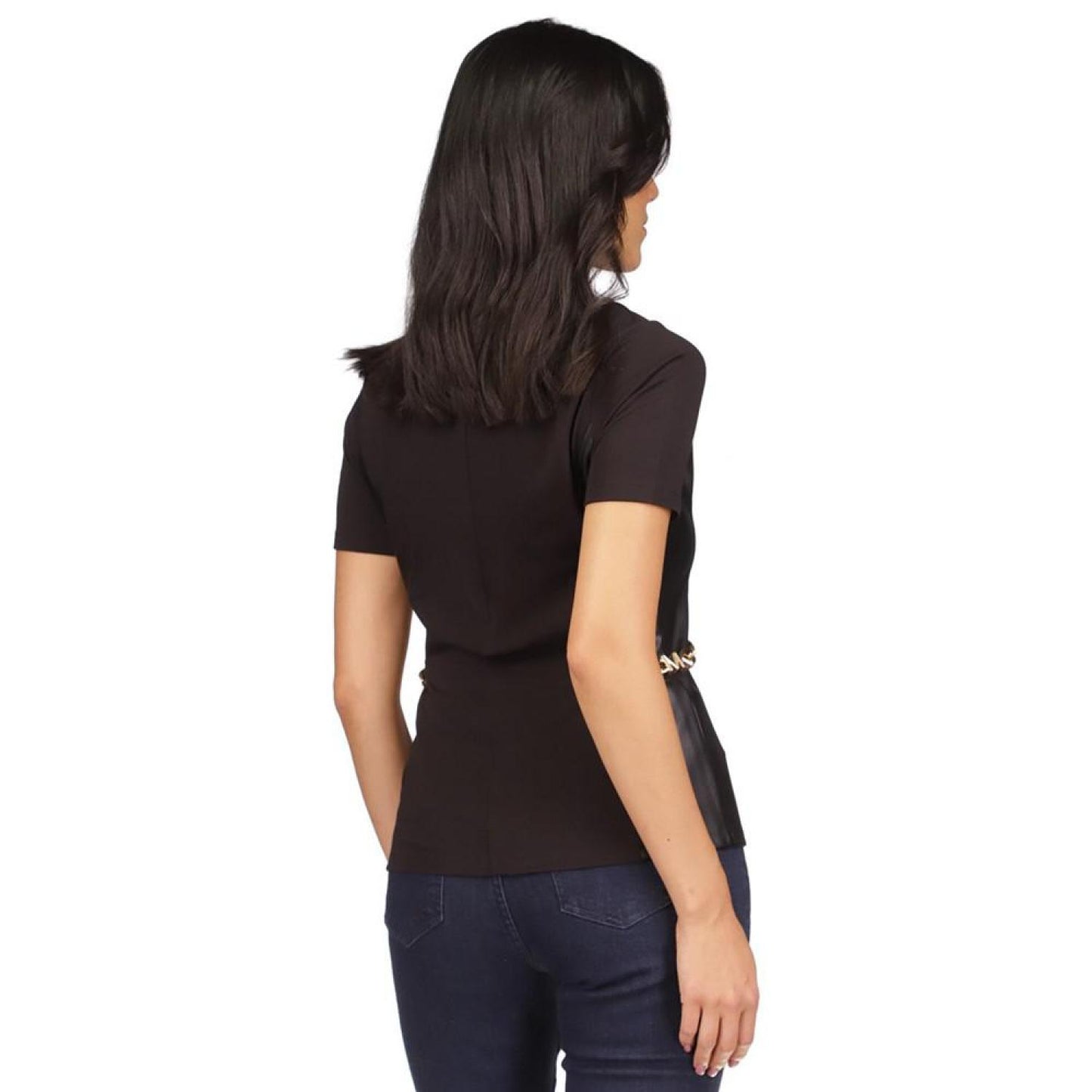 Women's Mixed-Media Chain-Embellished Top