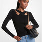 Ribbed Stretch Knit Cutout Sweater