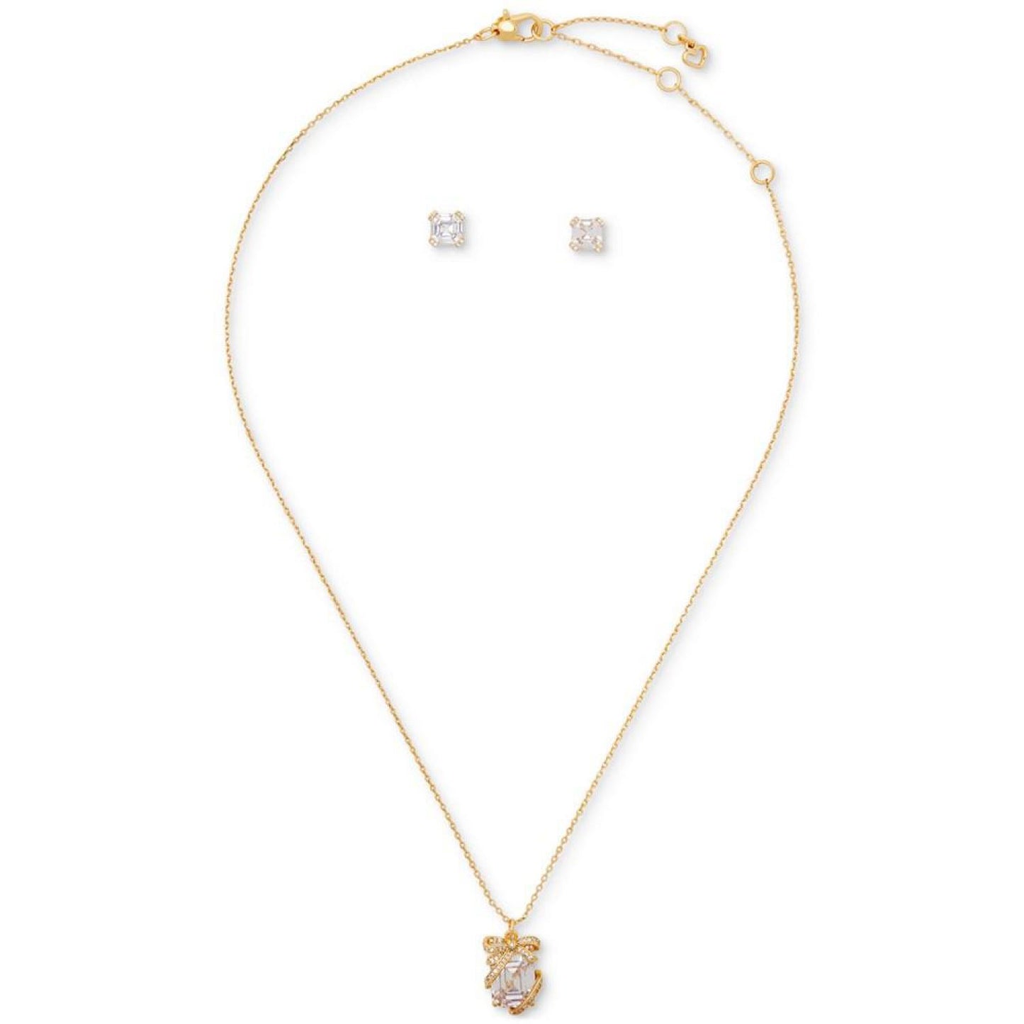Gold-Tone Crystal Present Stud Earrings & Pendant Necklace, 16" + 3" extender