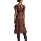 Print Ruffle-Trim Metallic Chiffon Dress