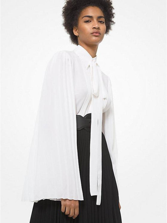 Silk Georgette Pleated-Sleeve Blouse