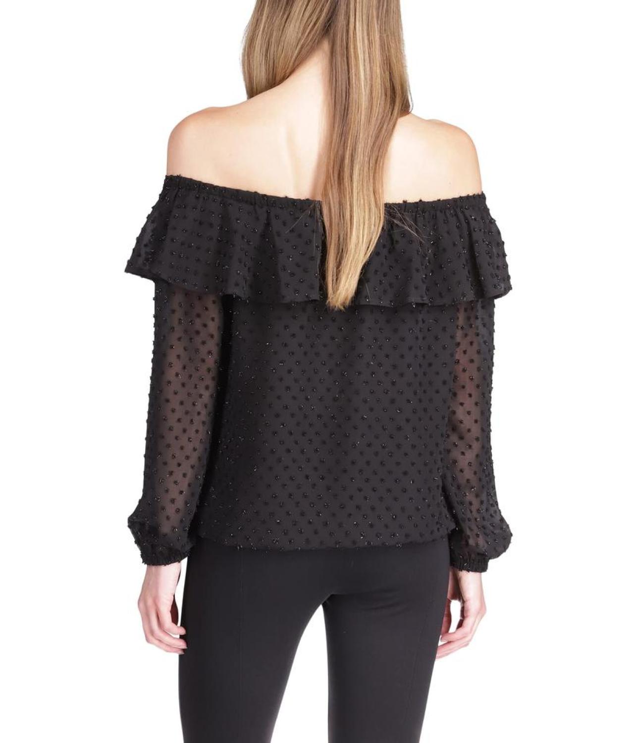 Petite Clip Chiffon Off Shoulder Top