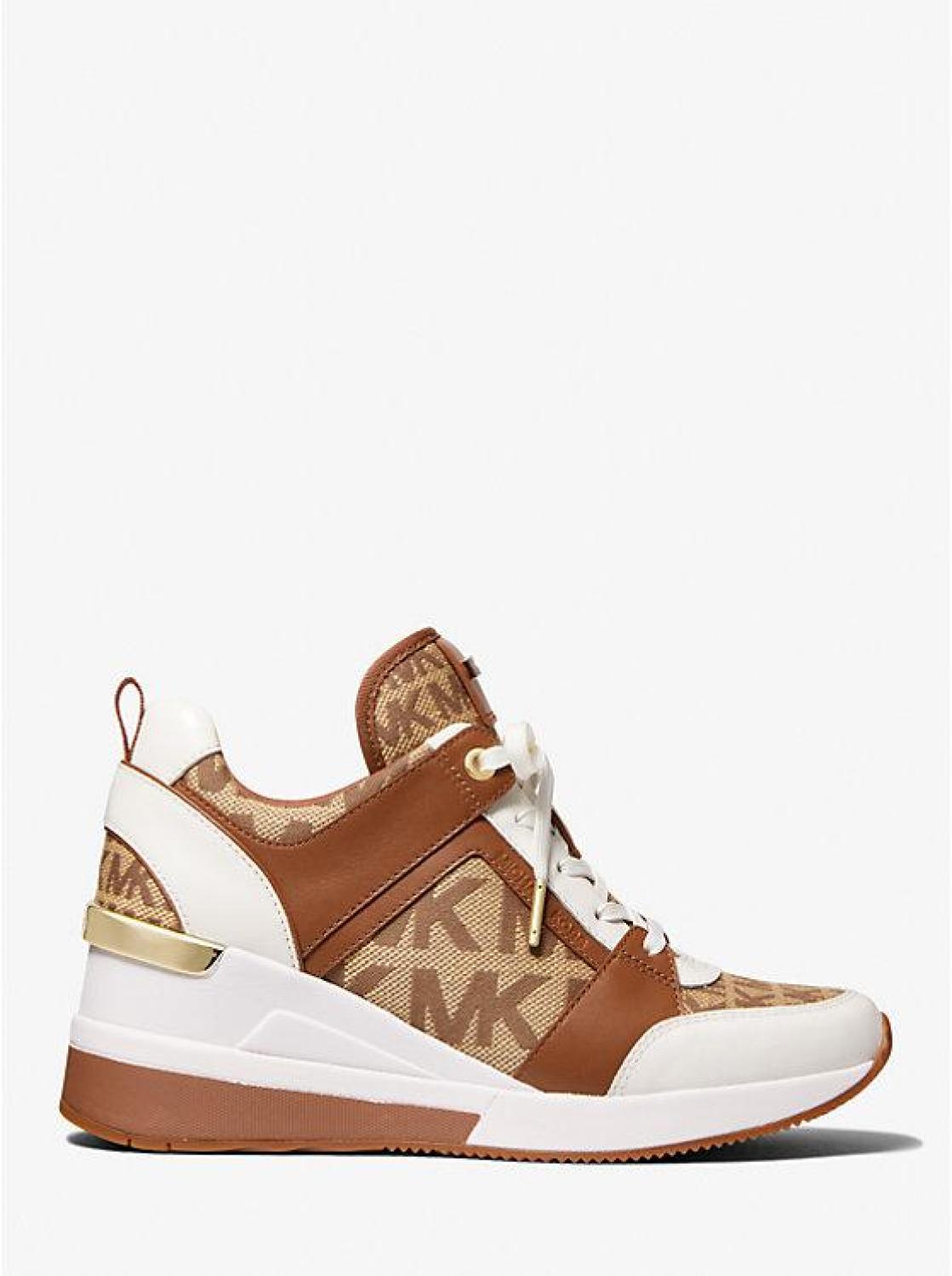 Georgie Leather and Logo Jacquard Trainer