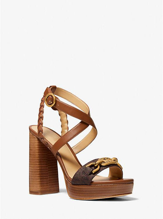 Kailey Embellished Logo and Leather Platform Sandal
