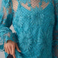 Lace Floral Blouse In Turquoise