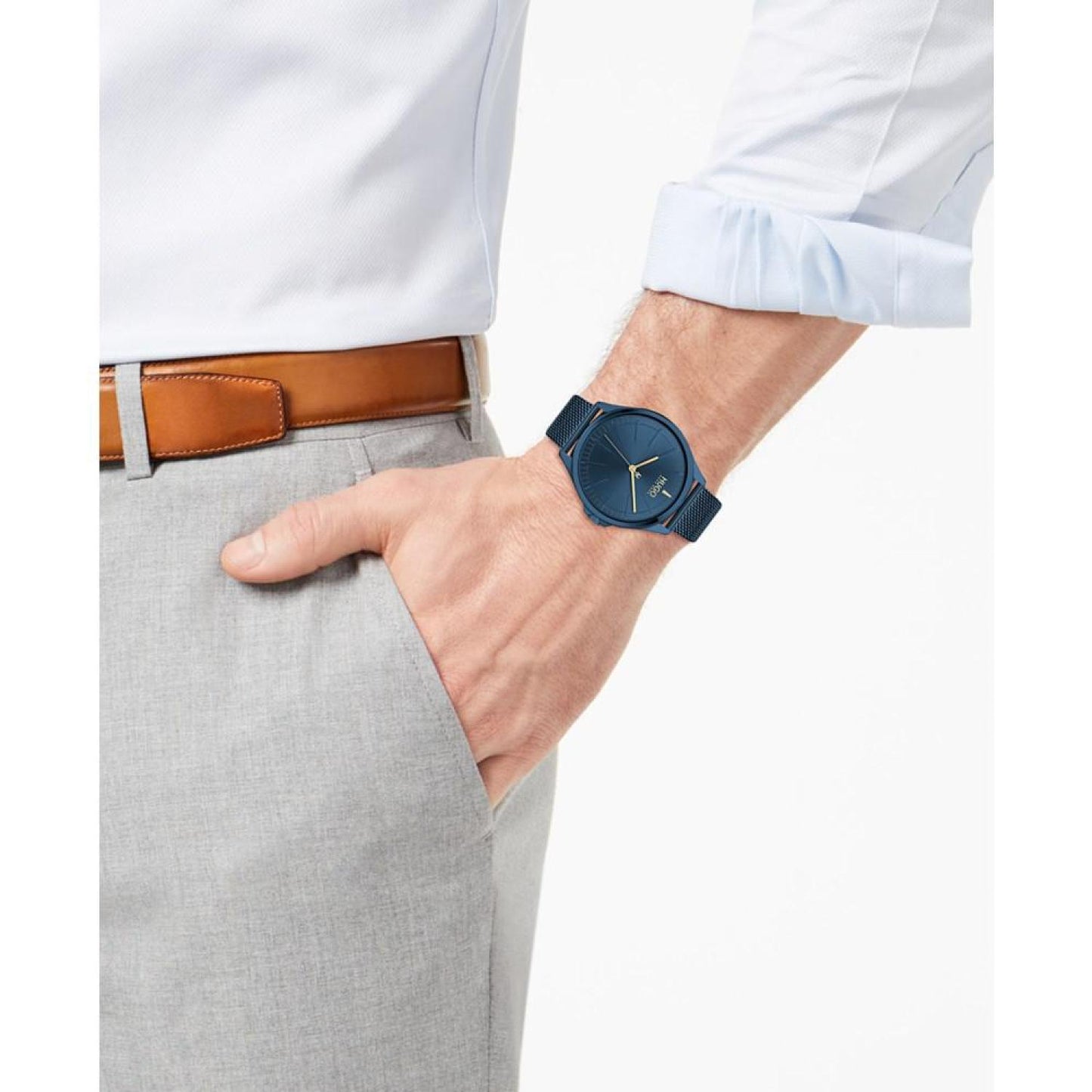 Men's #Smash Blue Stainless Steel Mesh Bracelet Watch 43mm