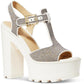 Sinead Womens Faux Leather Embellished Platform Sandals