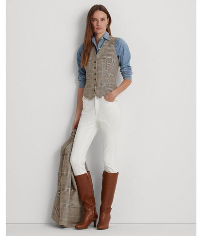 Plaid Linen-Blend Tweed Vest