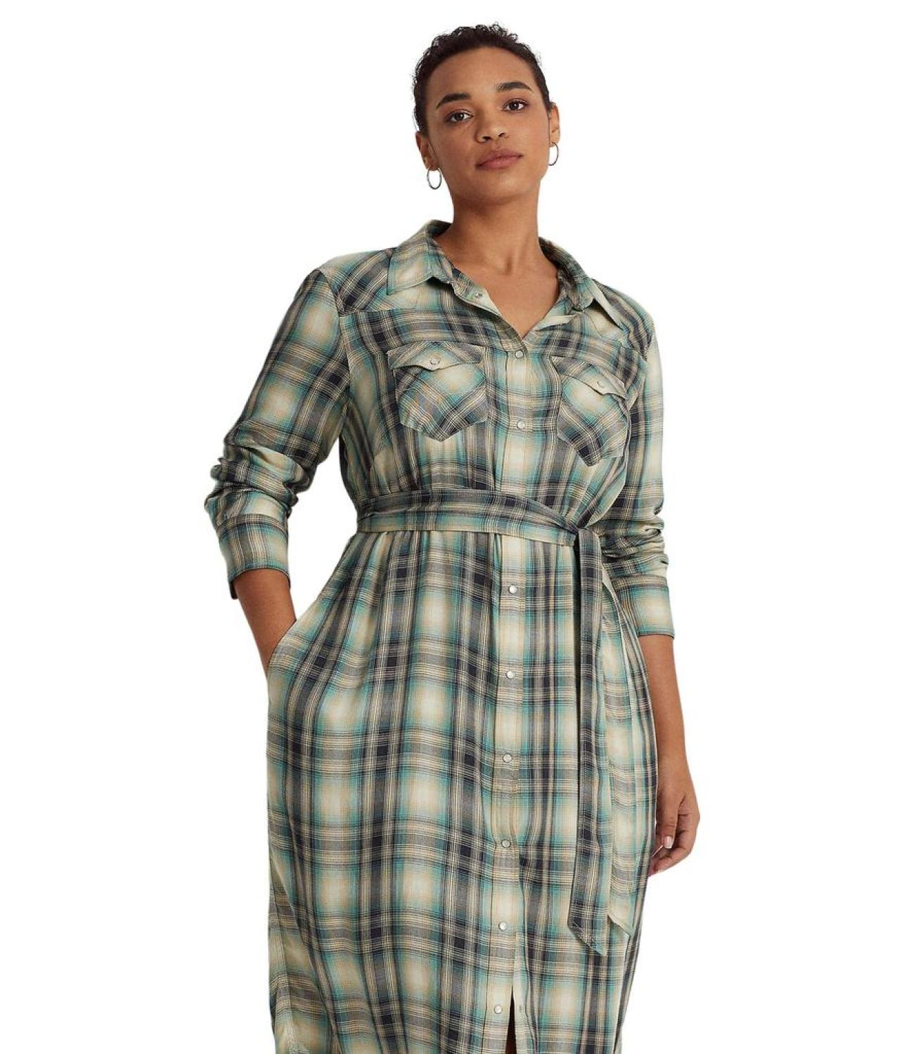 Plus Size Plaid Twill Shirtdress
