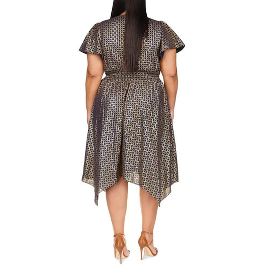 Plus Size Foil-Print Handkerchief-Hem Dress