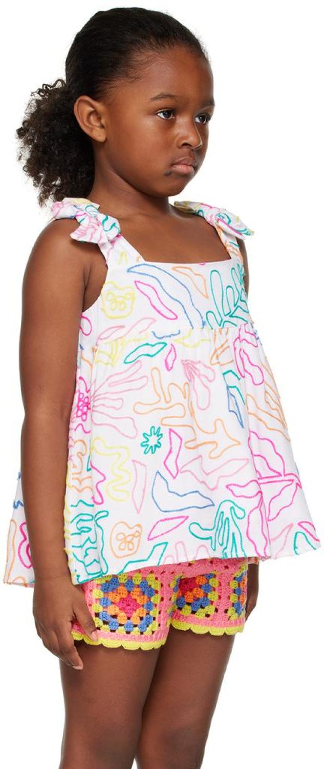 Kids White Embroidered Tank Top