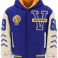 Valentino garavani varsity bomber jacket with shearling sleeves