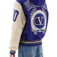 Valentino garavani varsity bomber jacket with shearling sleeves