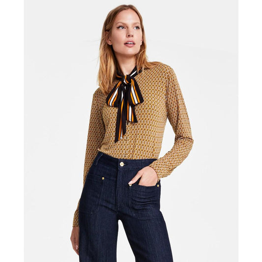Women's Geo-Print Bow Blouse, Regular & Petite