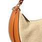 FENDI Fendigraphy Small Straw & Leather Hobo Bag