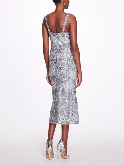 Silver Sequin Tea-length Gown