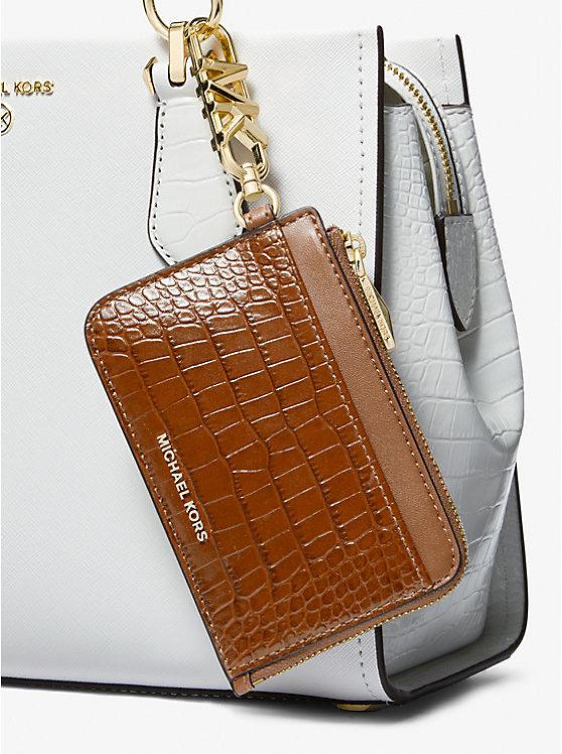 Small Crocodile Embossed Leather Zip Card Case