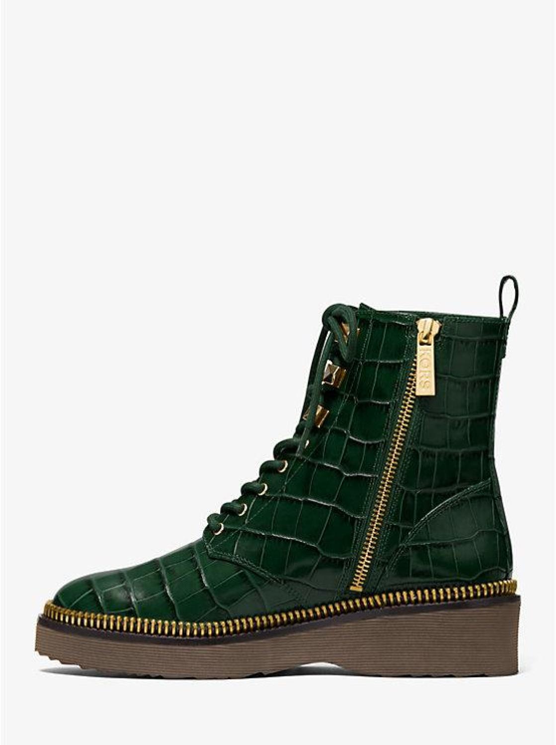Haskell Crocodile Embossed Leather Combat Boot