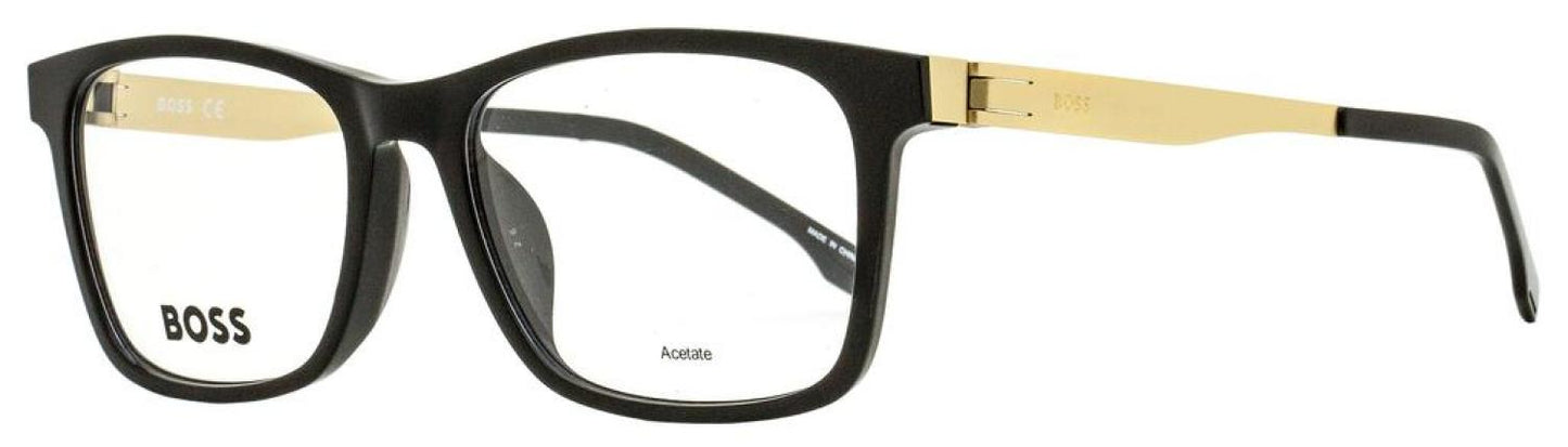 Hugo Boss Men's Rectangular Eyeglasses B1343F 2M2 Black/Matte Gold 54mm