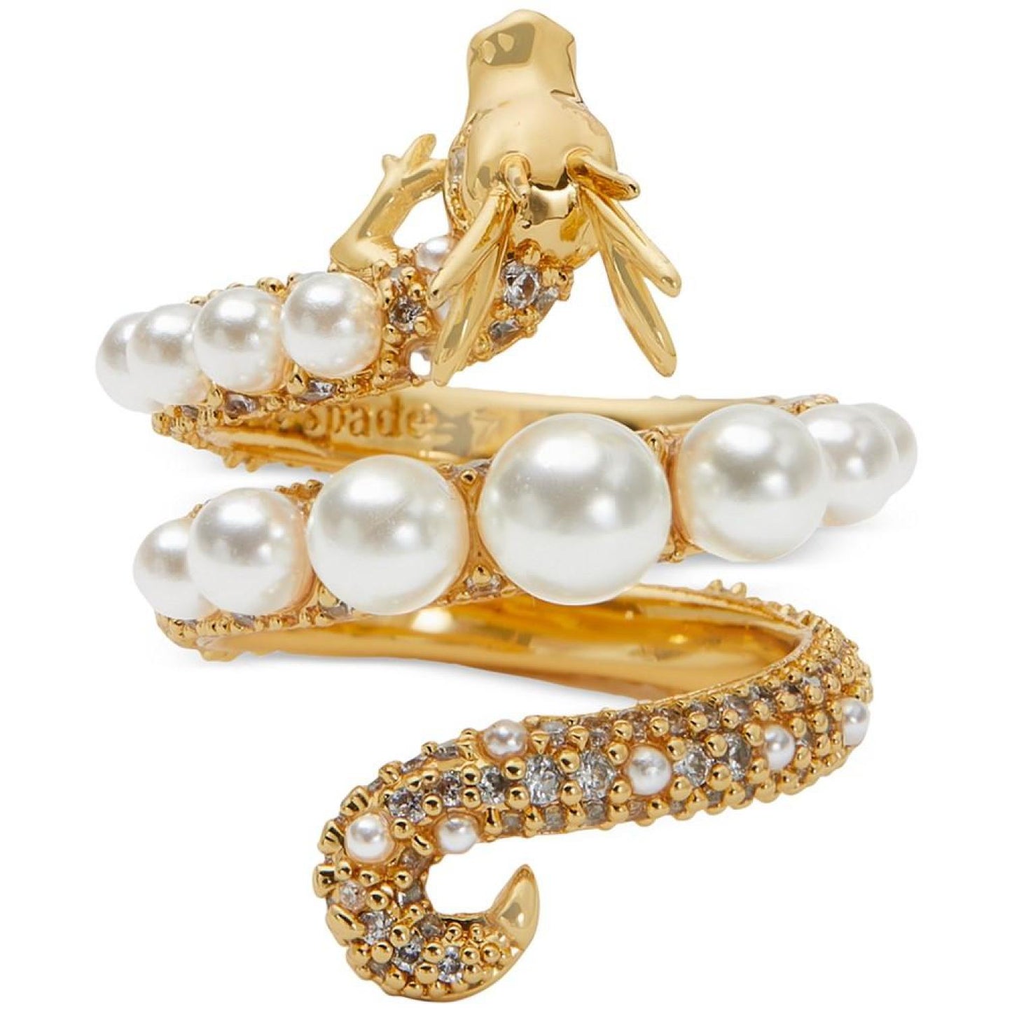 Gold-Tone Pavé & Imitation Pearl Dragon Wrap Ring