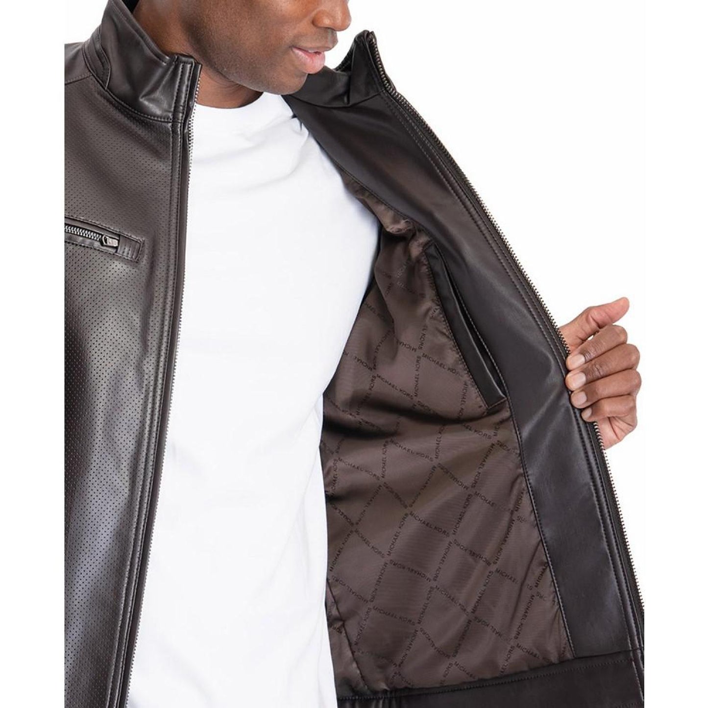 Men's Perforated Faux Leather Moto Jacket, Created for Macy's
