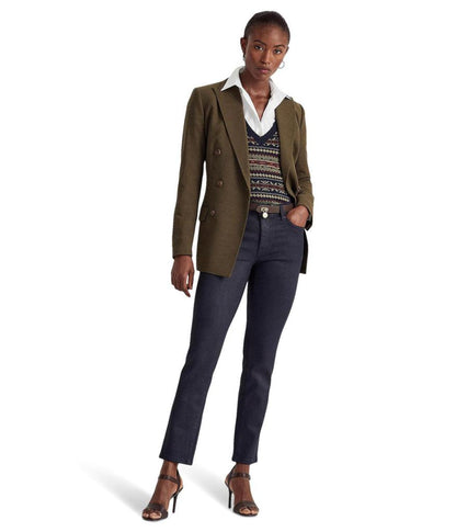 Coated Mid-Rise Straight Ankle Jeans in Lauren Navy Wash